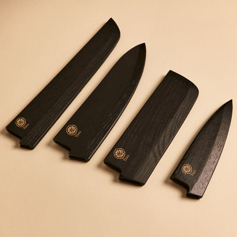 Yuzu Knives four saya bundle - wooden knife sheaths for Bread, Gyuto, Nakiri, and Petty