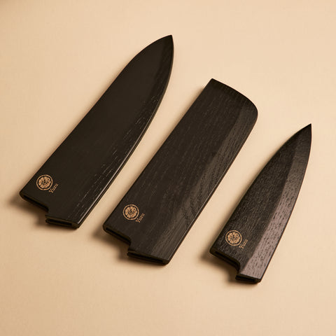 Yuzu Knives three saya bundle — wooden knife sheaths for Gyuto, Nakiri, and Petty